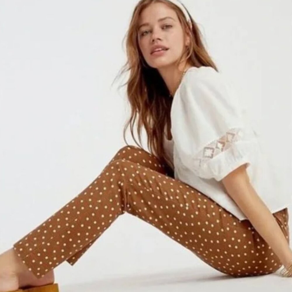 Anthropologie The Essential Slim Pants - Cedar Brown with Polka Dots Sz 4